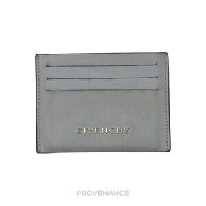 🔴 Givenchy Logo Card Holder Wallet - Blue-Grey Leather